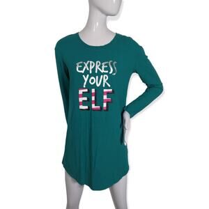 Express Your Elf graphic Xhilaration size XS green jersey nightgown
